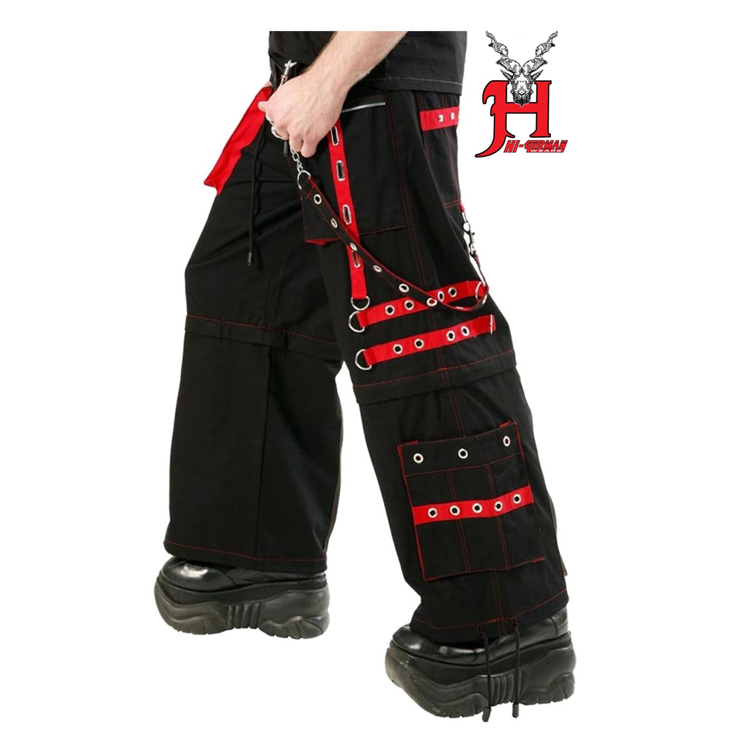 Men handmade Trouser Punk Rock Transformer Black Red Gothic Trousers