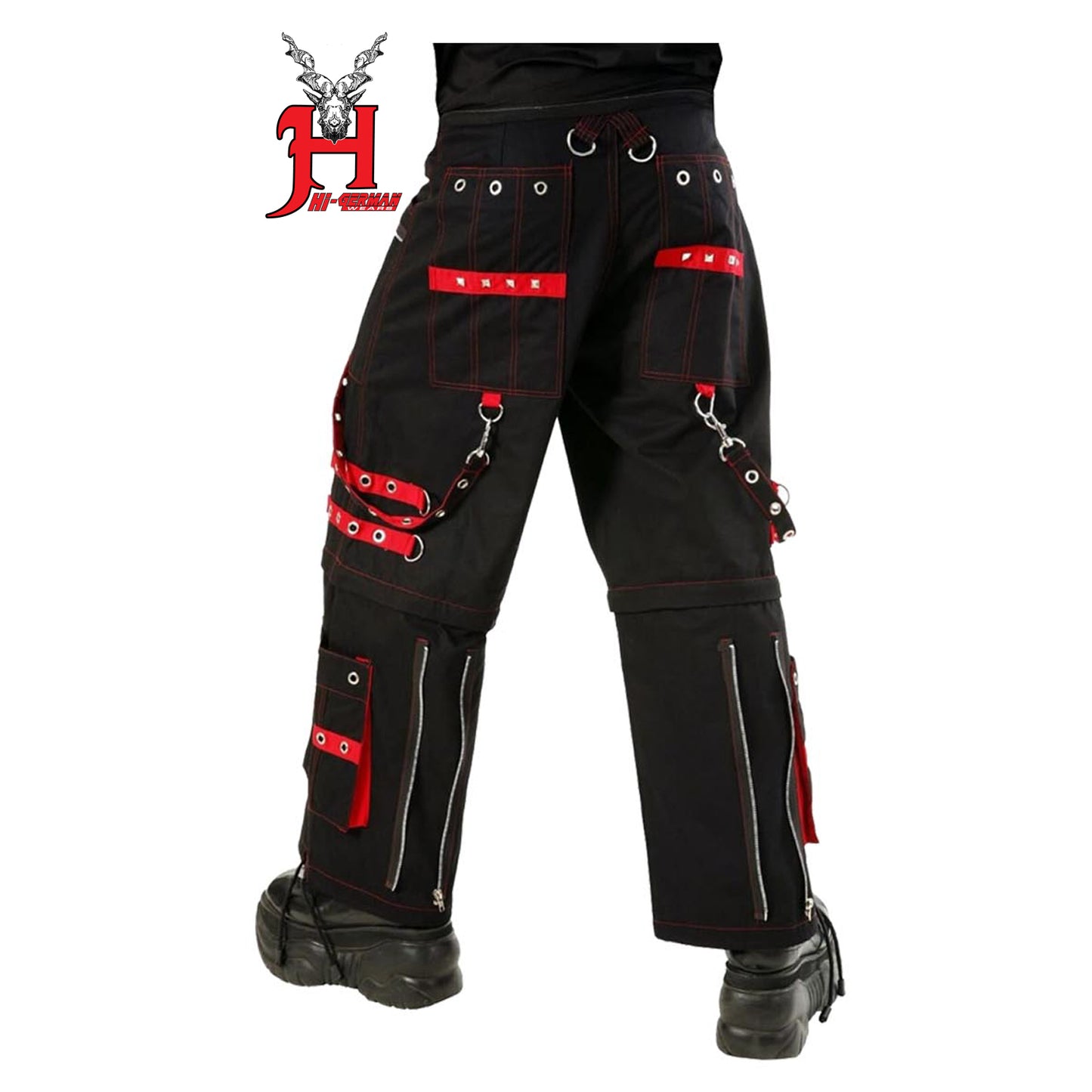 Men handmade Trouser Punk Rock Transformer Black Red Gothic Trousers