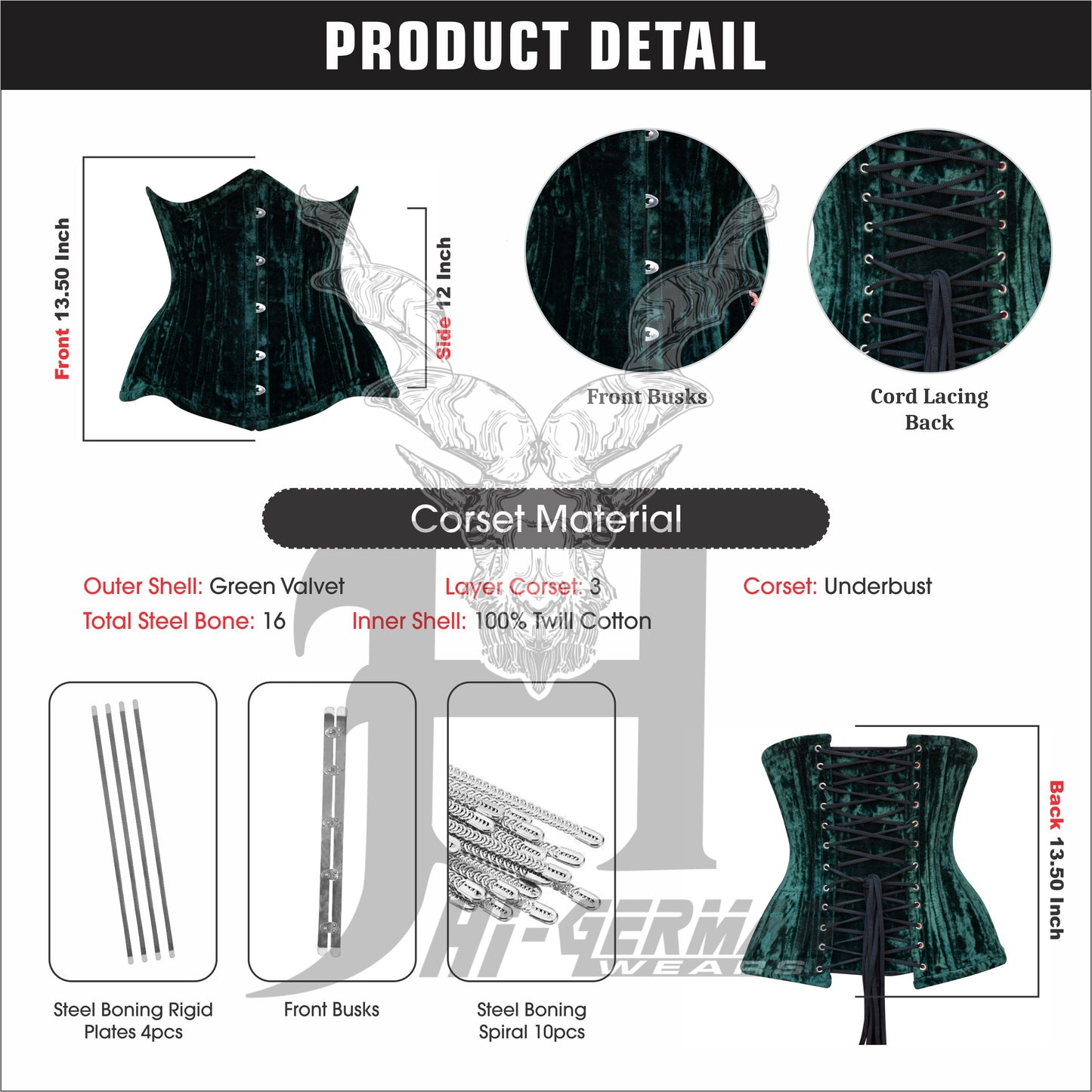 Women's Green Velvet Underbust corsets Double Steel Boned Waist Trainer christmas corset