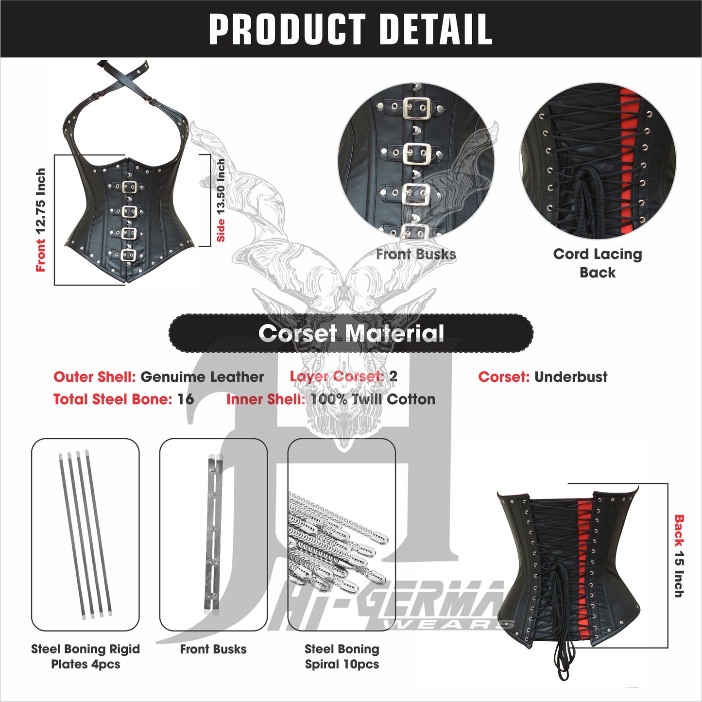 Women's Classic Victorian Underbust Corset Heart with Straps Underbust Black Leather Corsets