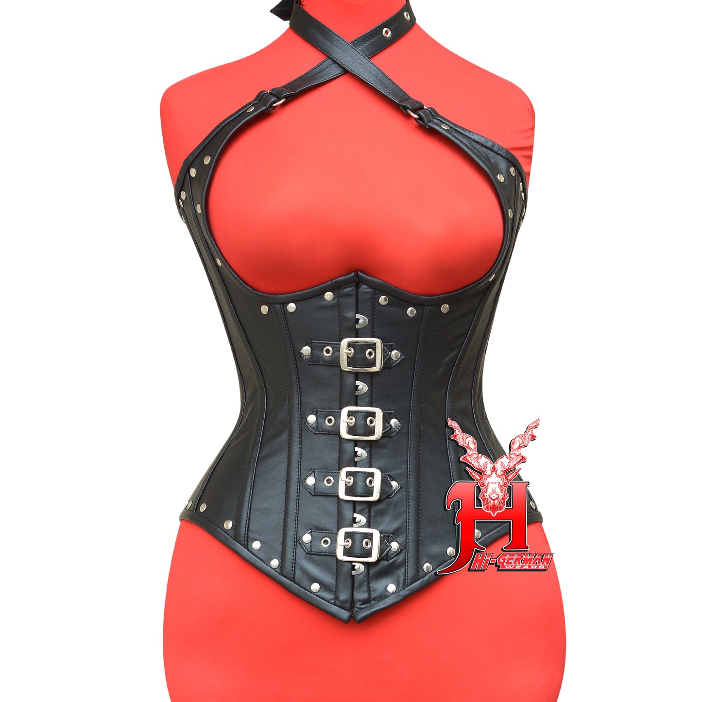 Women's Classic Victorian Underbust Corset Heart with Straps Underbust Black Leather Corsets
