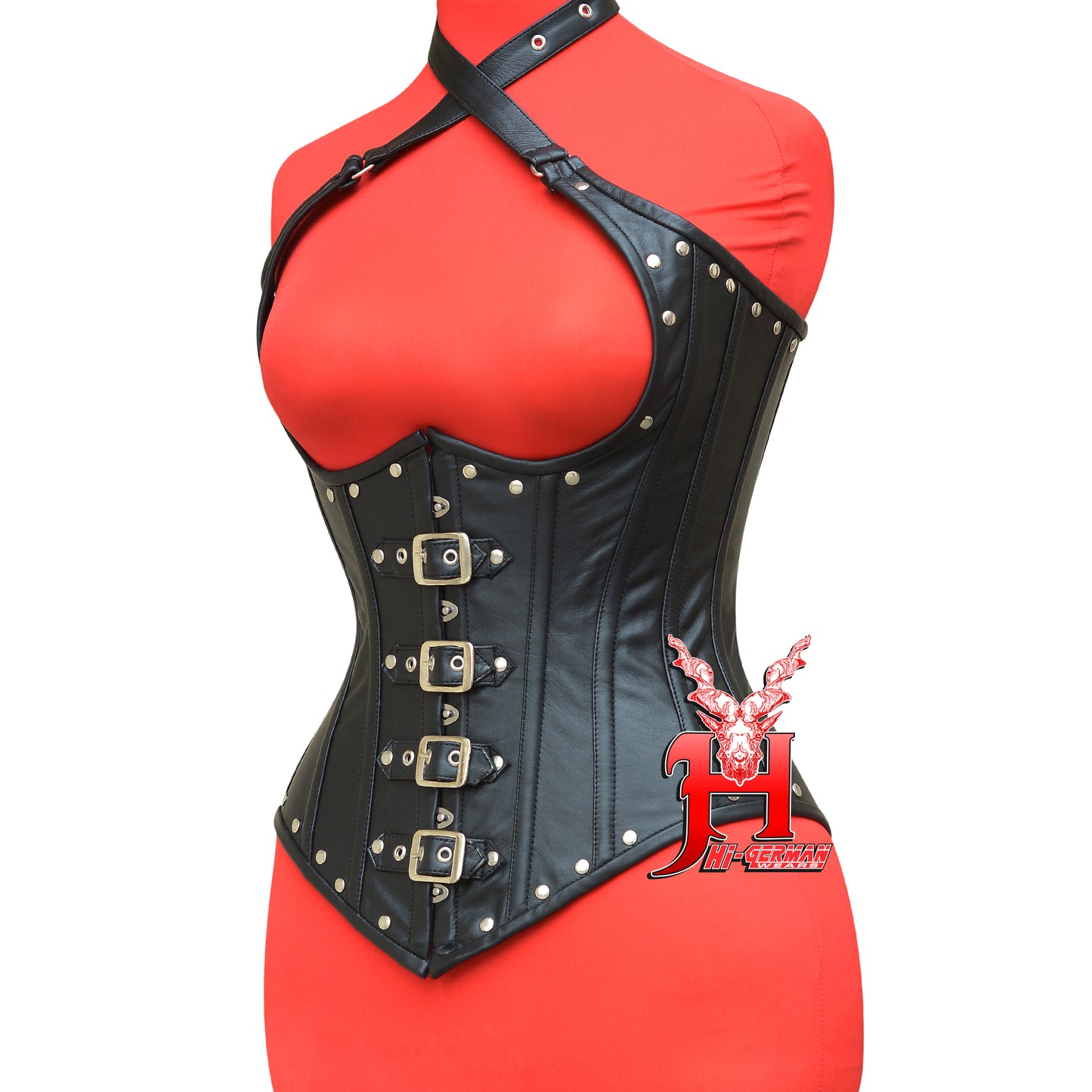 Women's Classic Victorian Underbust Corset Heart with Straps Underbust Black Leather Corsets