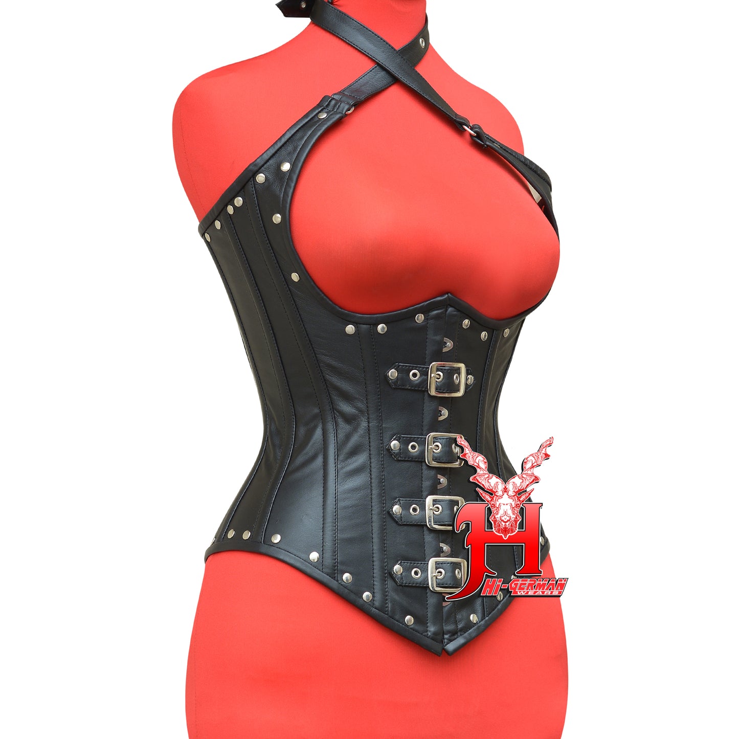 Women's Classic Victorian Underbust Corset Heart with Straps Underbust Black Leather Corsets