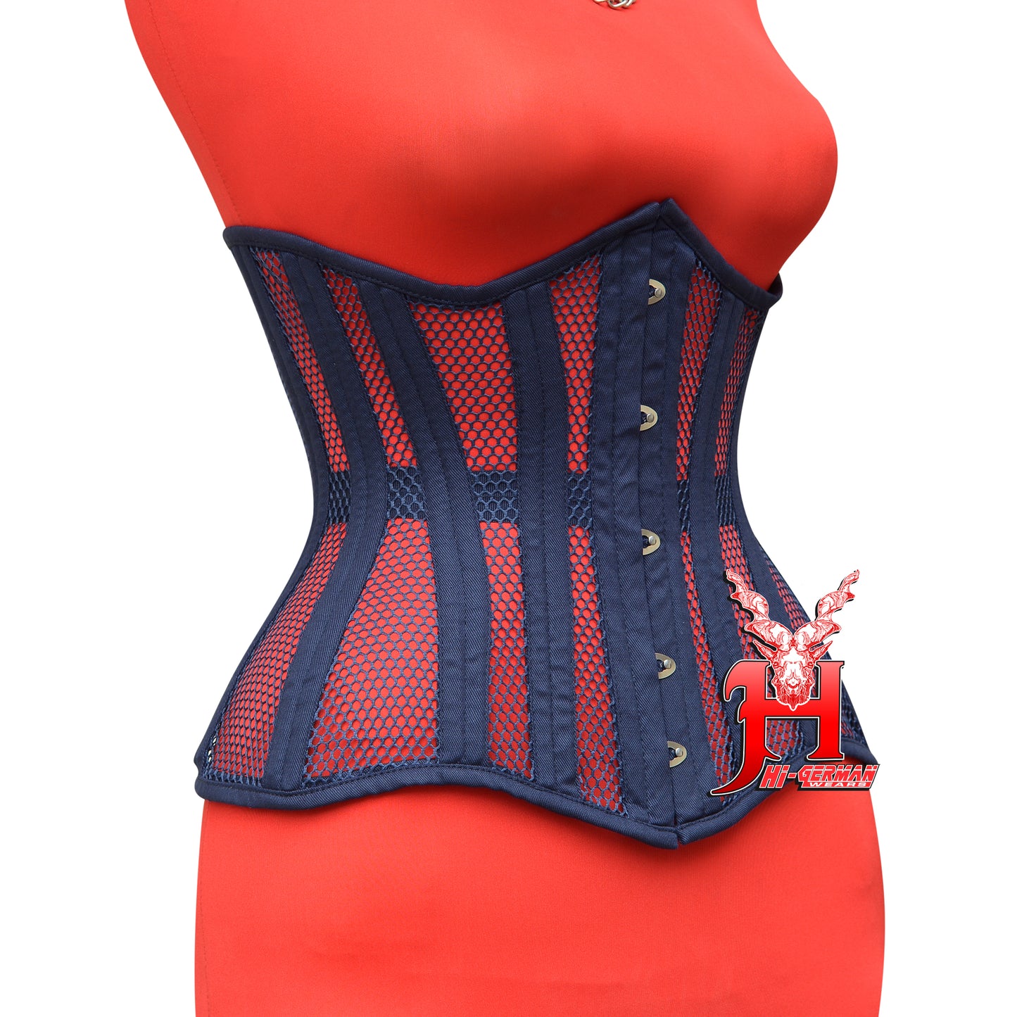 Underbust Black Cotton Gray Mesh Corset for Women – Double Steel Boned Gothic Waist Trainer / Unterbrust Korsett Damen