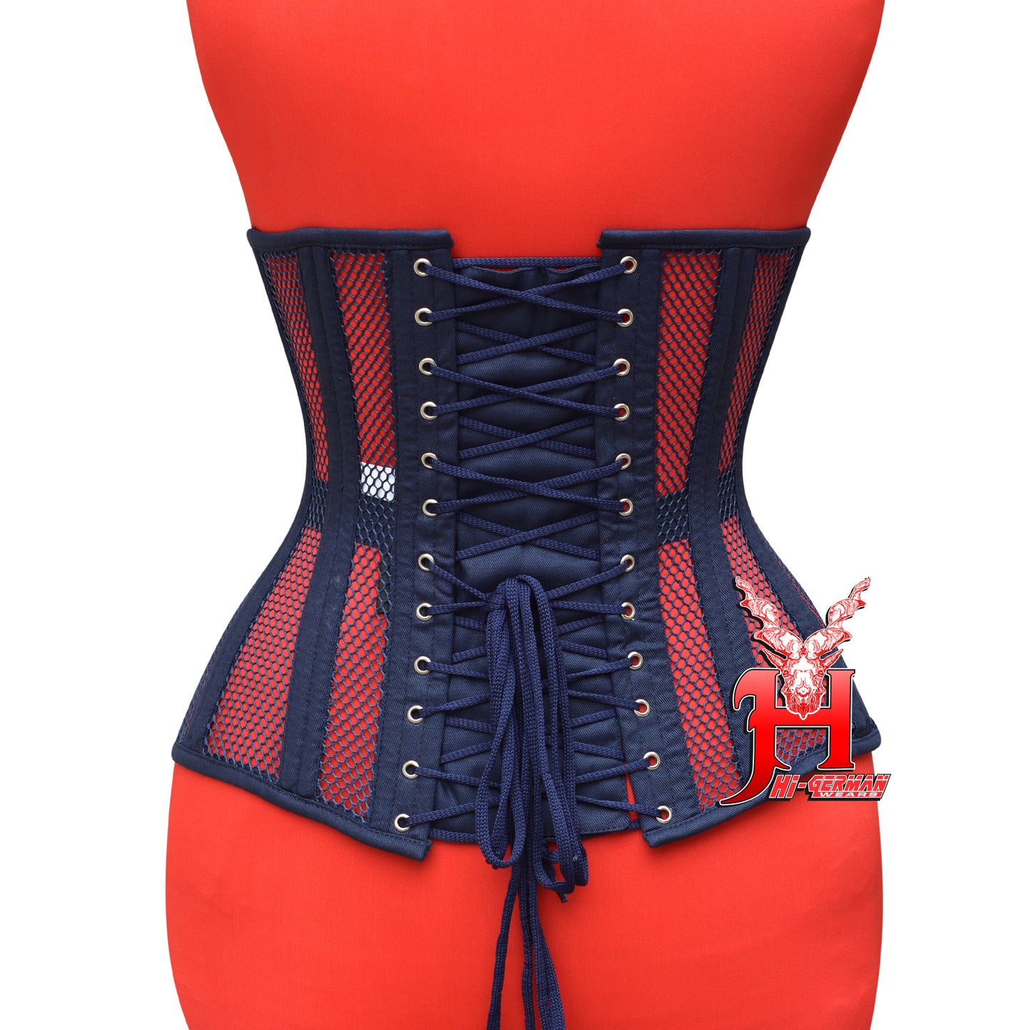 Underbust Black Cotton Gray Mesh Corset for Women – Double Steel Boned Gothic Waist Trainer / Unterbrust Korsett Damen