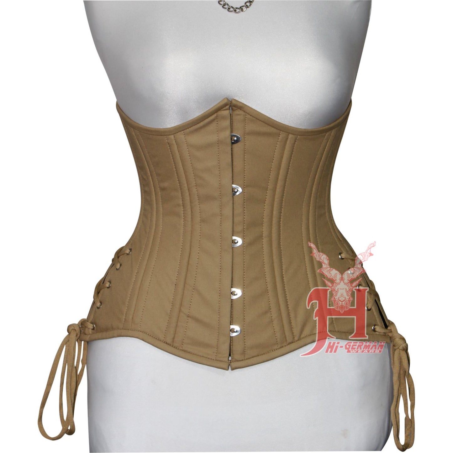 Queen Women Cotton Underbust corsets Double Steel Boned Waist Trainer Beige Cotton Corset Hi-04BC