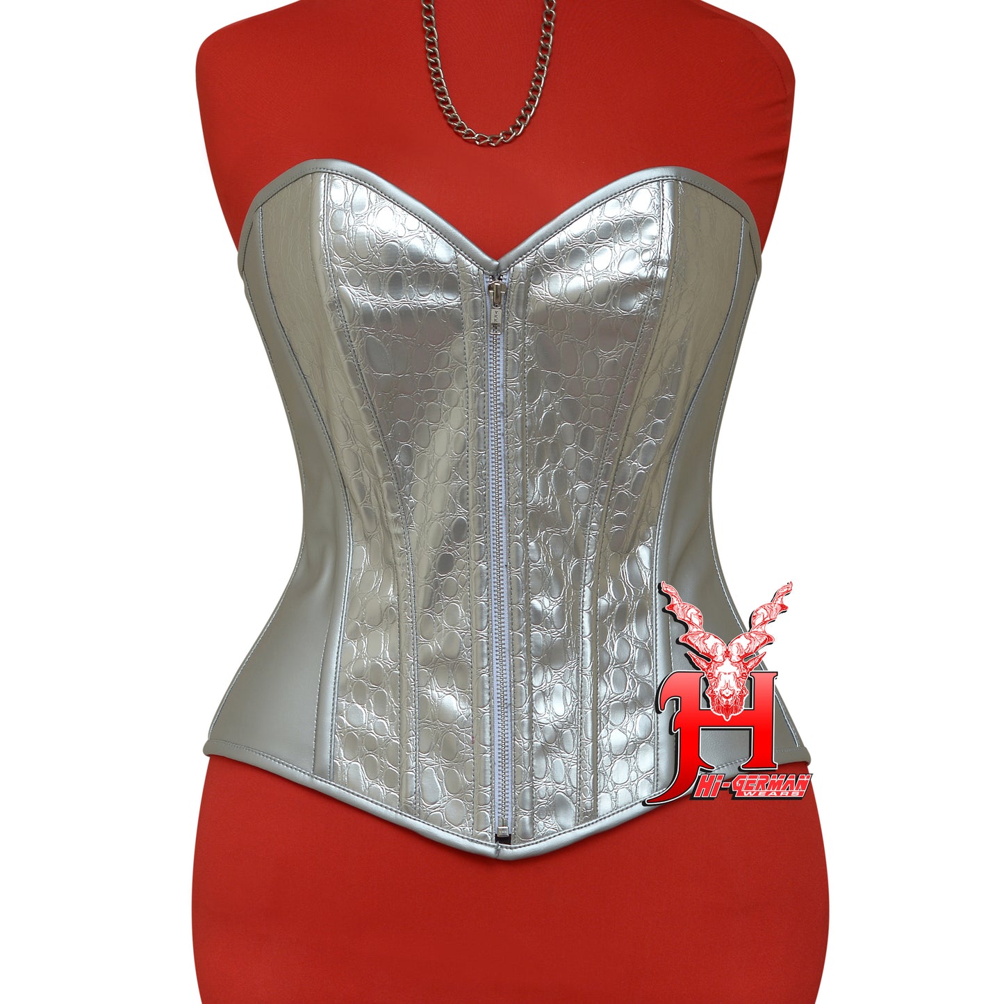 Women's Heavy Duty Steel Boned Overbust Waist Training Snake Print Faux Corset Front Zip Closure