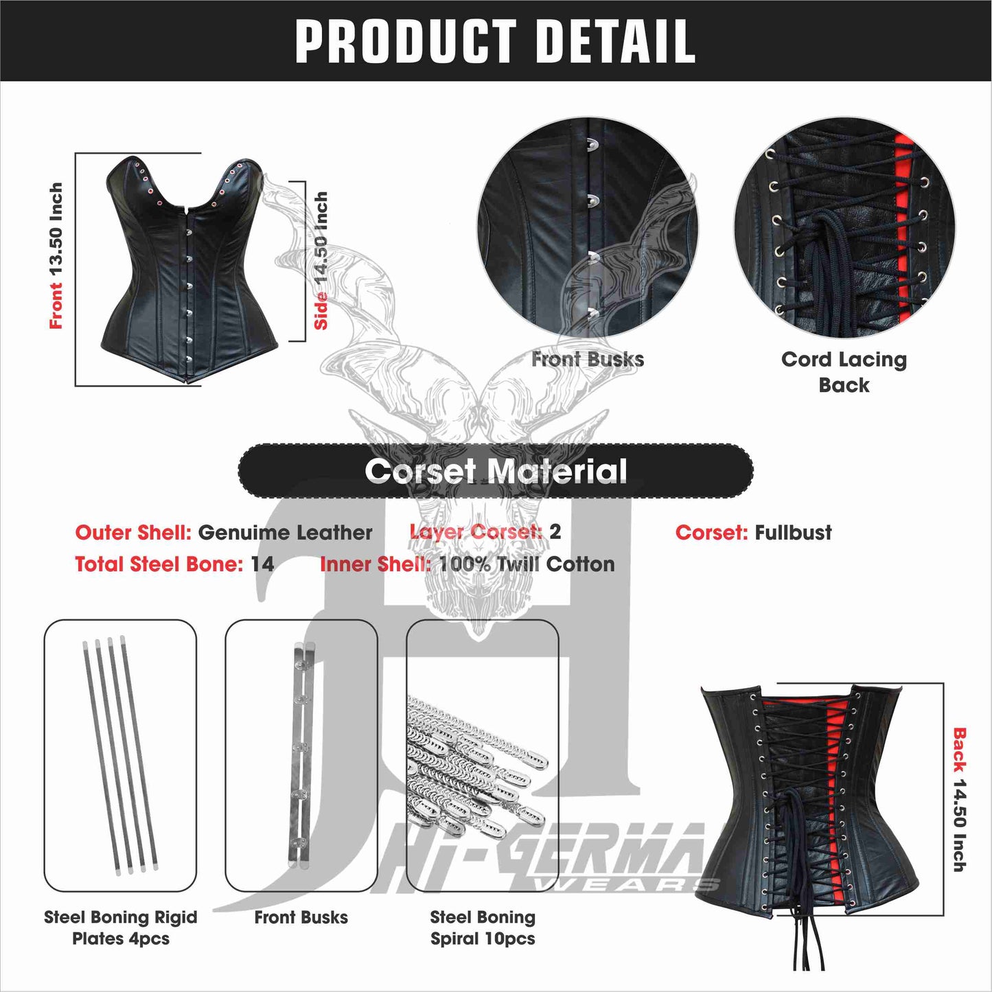 Women's Full Bust Corset Black Leather Corset Deep Heart Neckline Leather Corset top