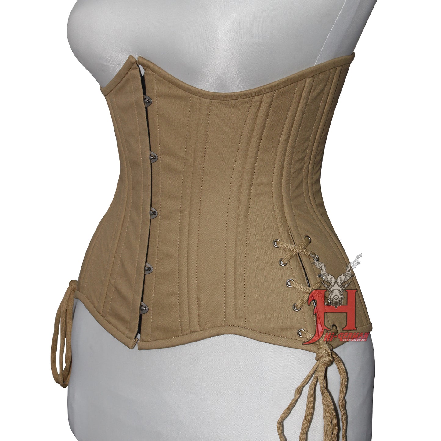 Queen Women Cotton Underbust corsets Double Steel Boned Waist Trainer Beige Cotton Corset Hi-04BC