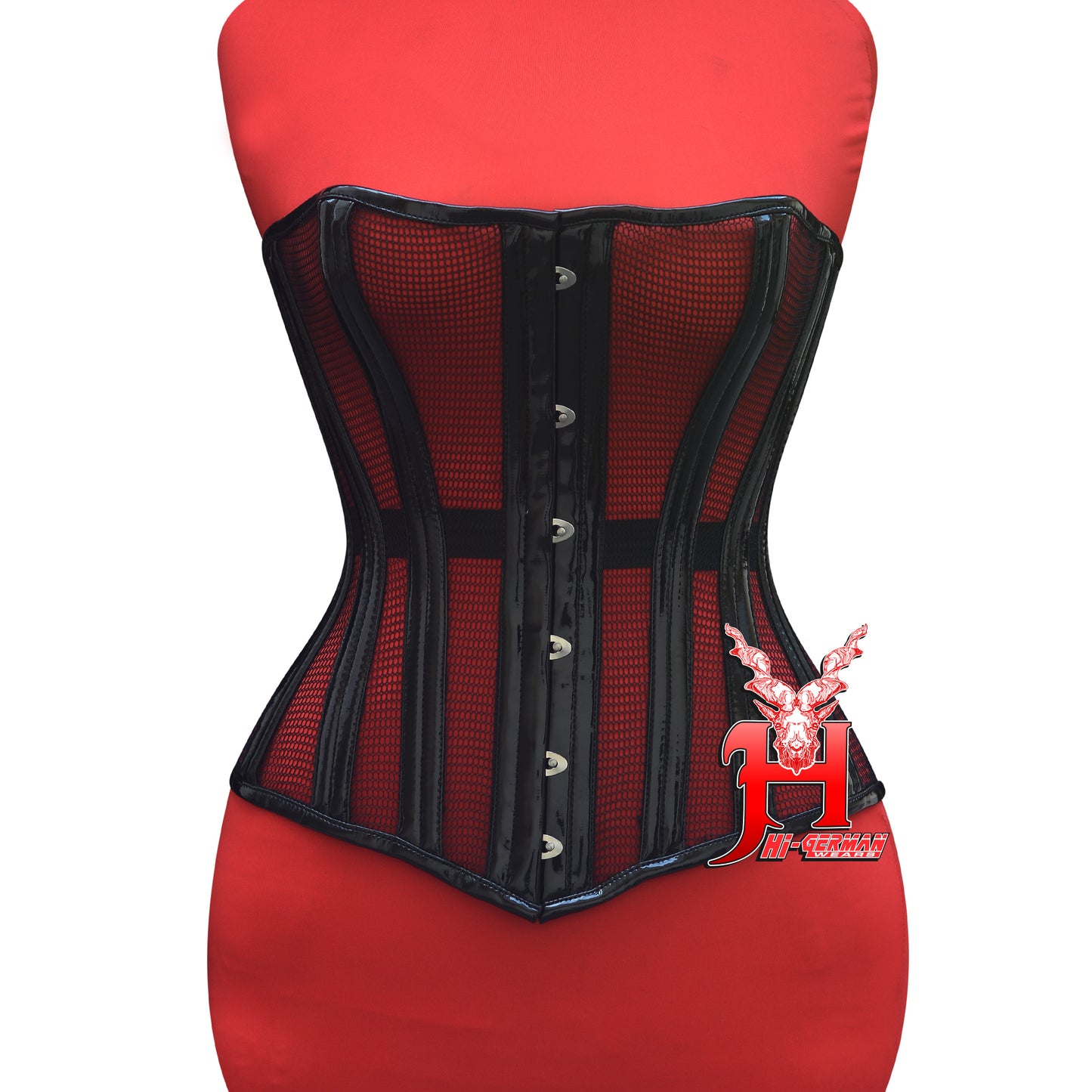 Overbust Black PVC Mesh Corset for Women – Double Steel Boned Gothic Waist Trainer, Clubwear Corset, Sexy Corset Top / Überbrust Korsett Damen