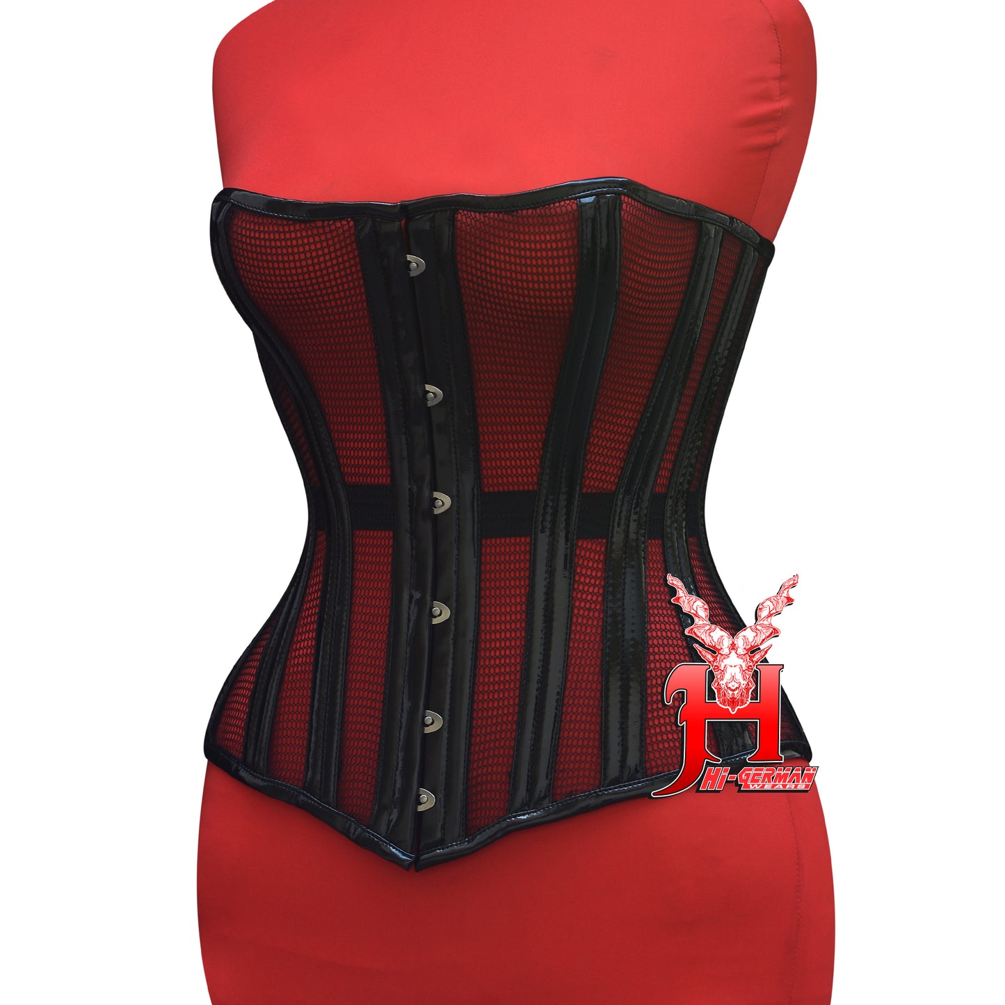Overbust Black PVC Mesh Corset for Women – Double Steel Boned Gothic Waist Trainer, Clubwear Corset, Sexy Corset Top / Überbrust Korsett Damen