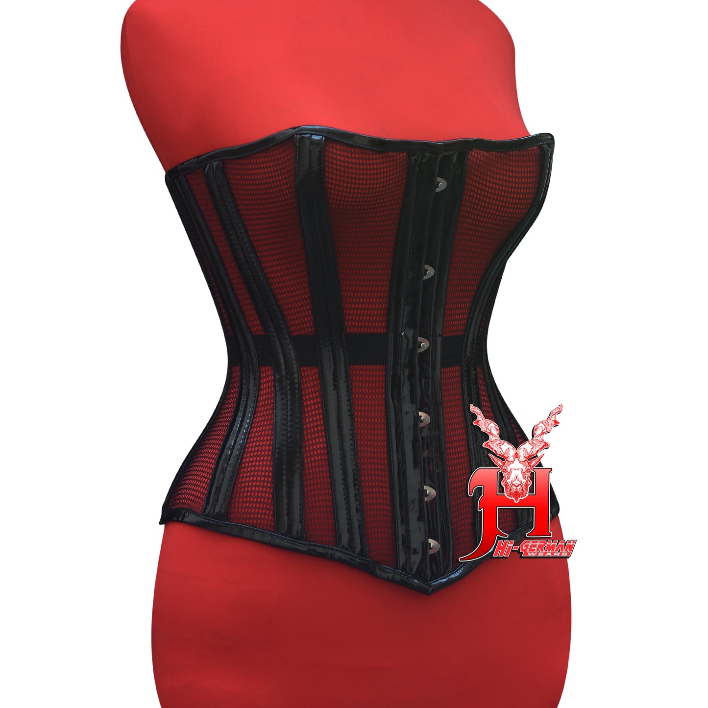 Overbust Black PVC Mesh Corset for Women – Double Steel Boned Gothic Waist Trainer, Clubwear Corset, Sexy Corset Top / Überbrust Korsett Damen