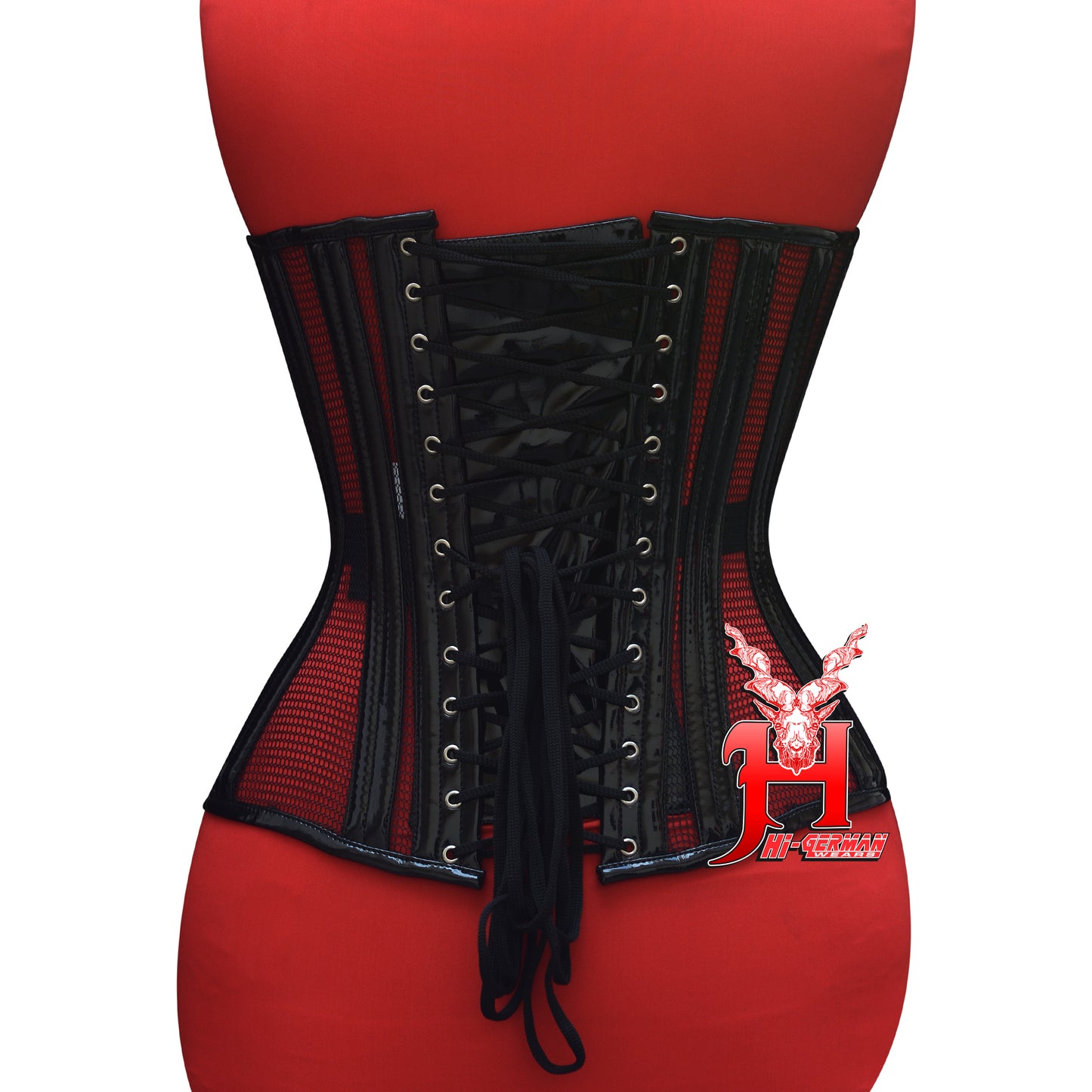 Overbust Black PVC Mesh Corset for Women – Double Steel Boned Gothic Waist Trainer, Clubwear Corset, Sexy Corset Top / Überbrust Korsett Damen