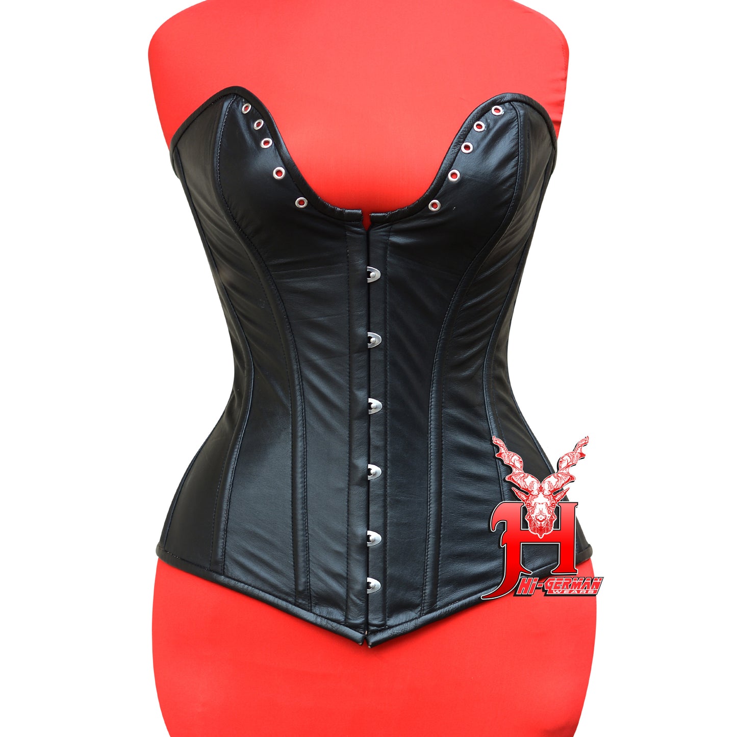 Women's Full Bust Corset Black Leather Corset Deep Heart Neckline Leather Corset top