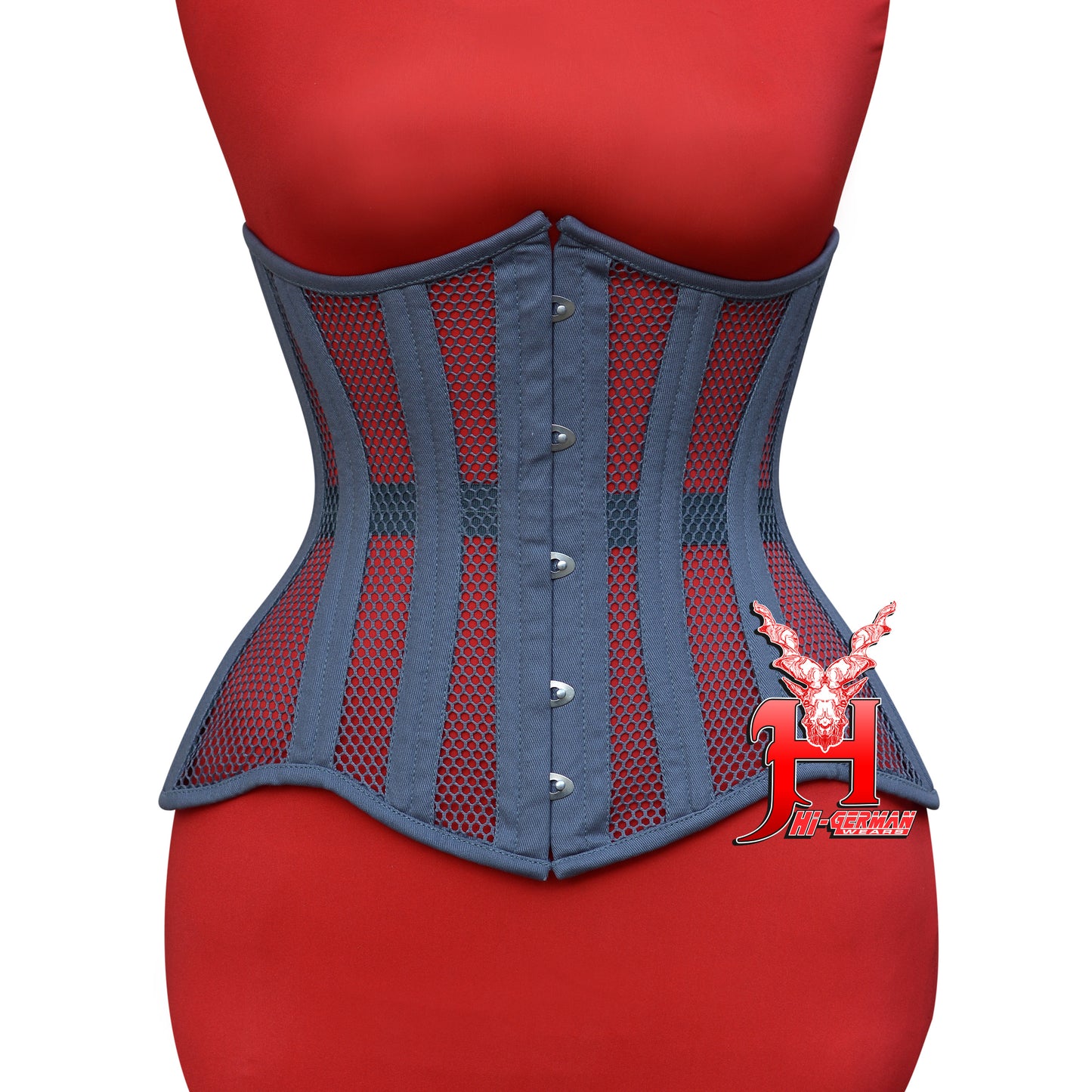 Underbust Gray Cotton Mesh Corset for Women – Double Steel Boned Gothic Waist Trainer / Unterbrust Korsett Damen