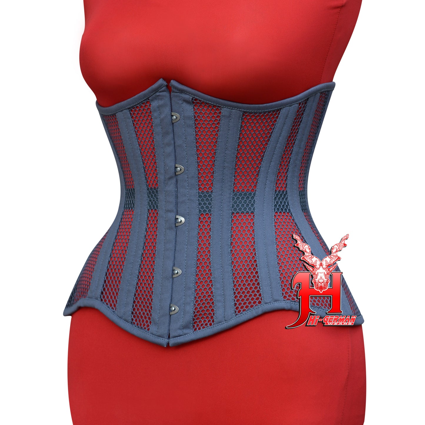 Underbust Gray Cotton Mesh Corset for Women – Double Steel Boned Gothic Waist Trainer / Unterbrust Korsett Damen