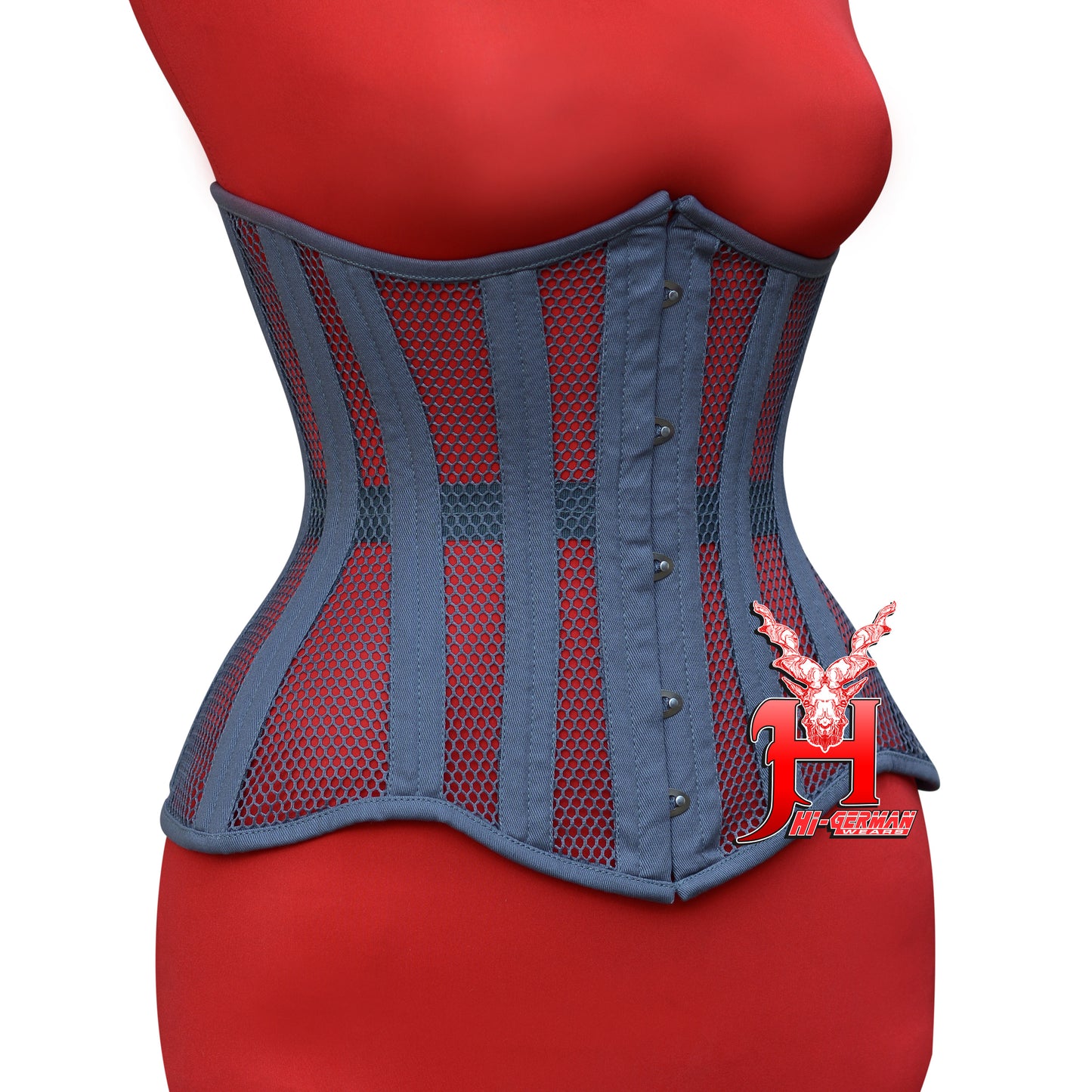 Underbust Gray Cotton Mesh Corset for Women – Double Steel Boned Gothic Waist Trainer / Unterbrust Korsett Damen