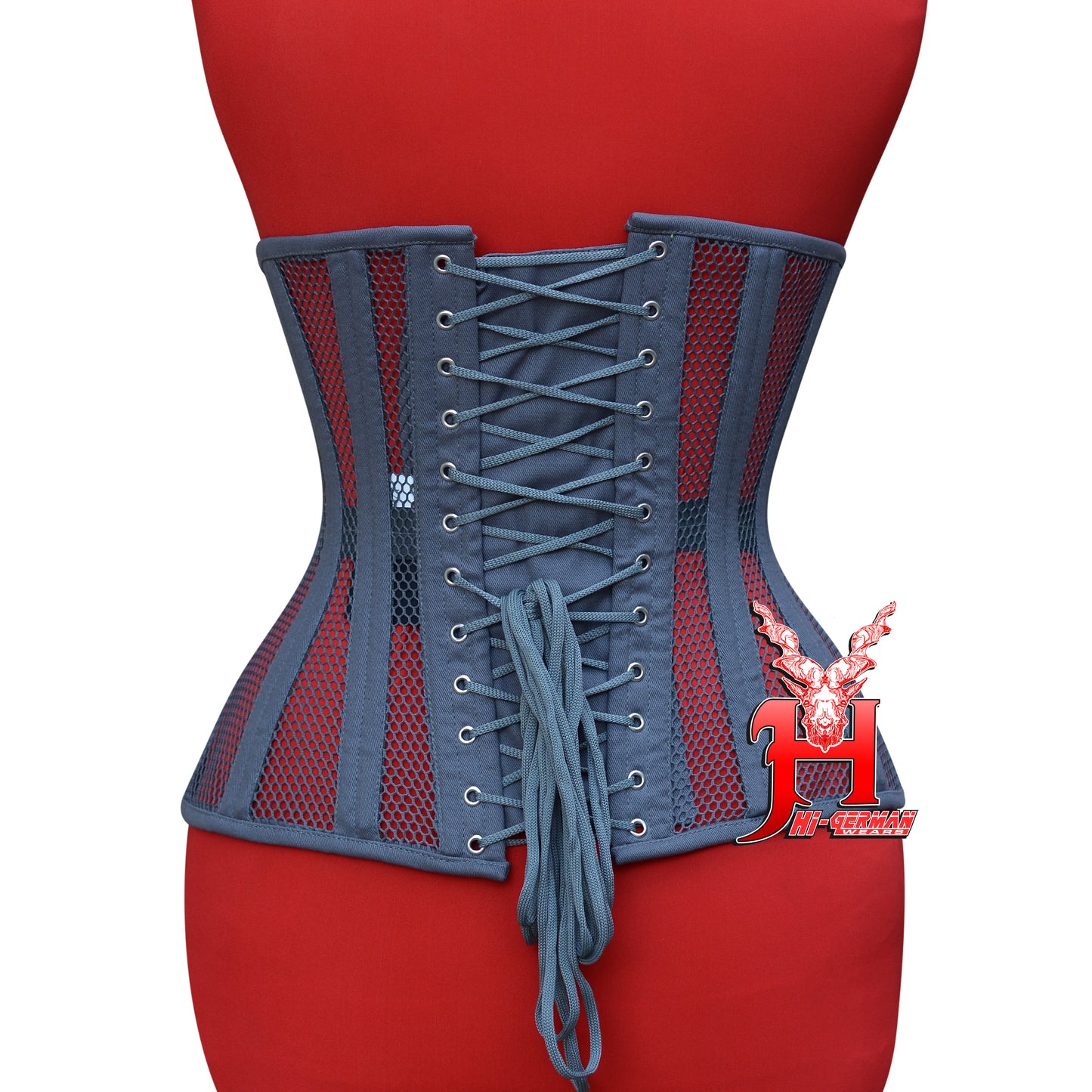 Underbust Gray Cotton Mesh Corset for Women – Double Steel Boned Gothic Waist Trainer / Unterbrust Korsett Damen