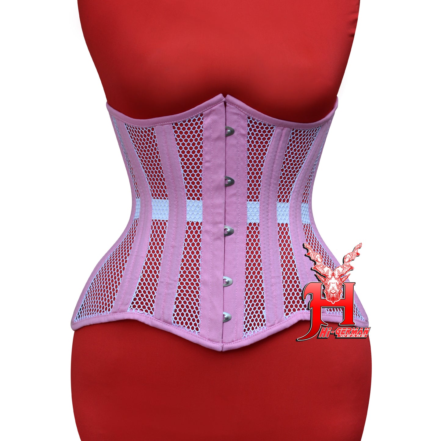 Underbust Baby Pink Mesh Corset for Women – Double Steel Boned Gothic Waist Trainer / Unterbrust Korsett Damen