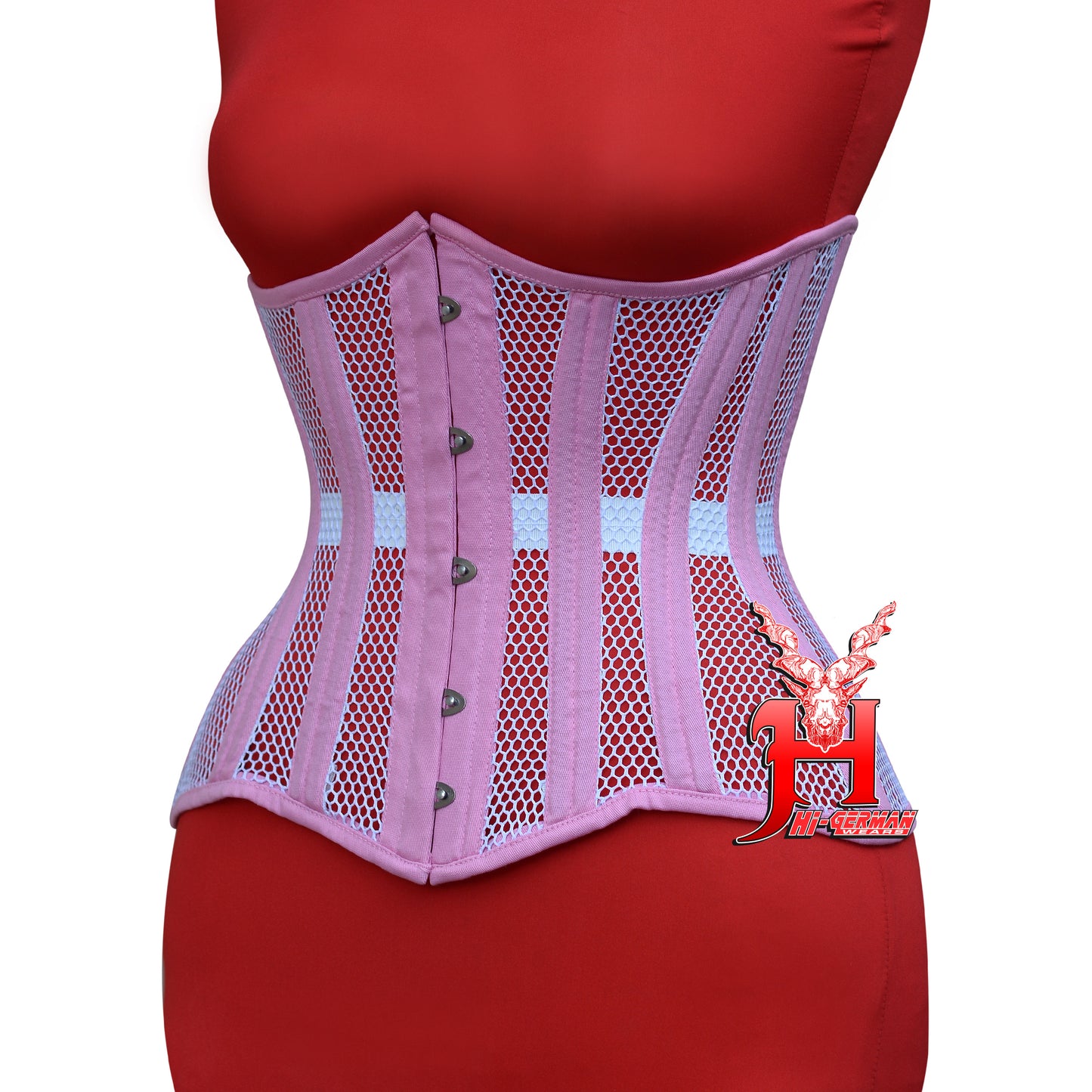 Underbust Baby Pink Mesh Corset for Women – Double Steel Boned Gothic Waist Trainer / Unterbrust Korsett Damen