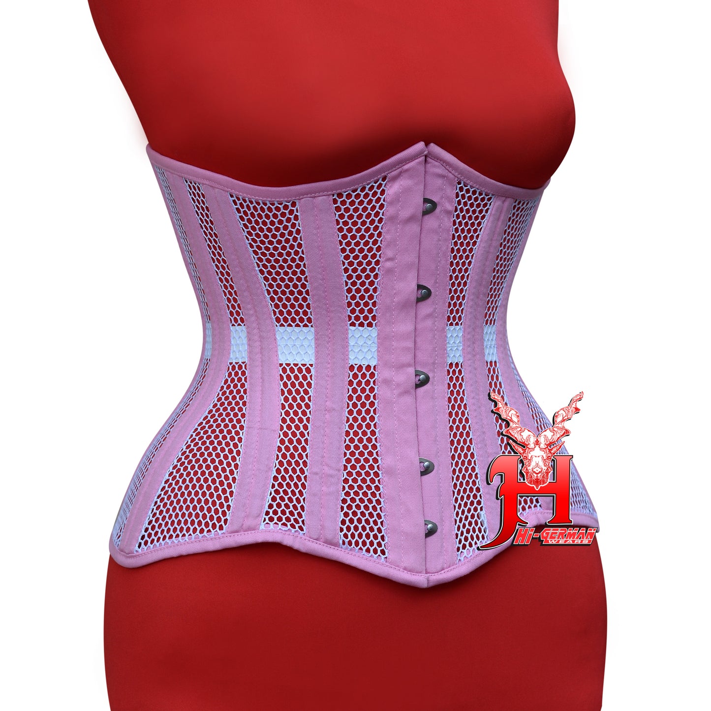 Underbust Baby Pink Mesh Corset for Women – Double Steel Boned Gothic Waist Trainer / Unterbrust Korsett Damen