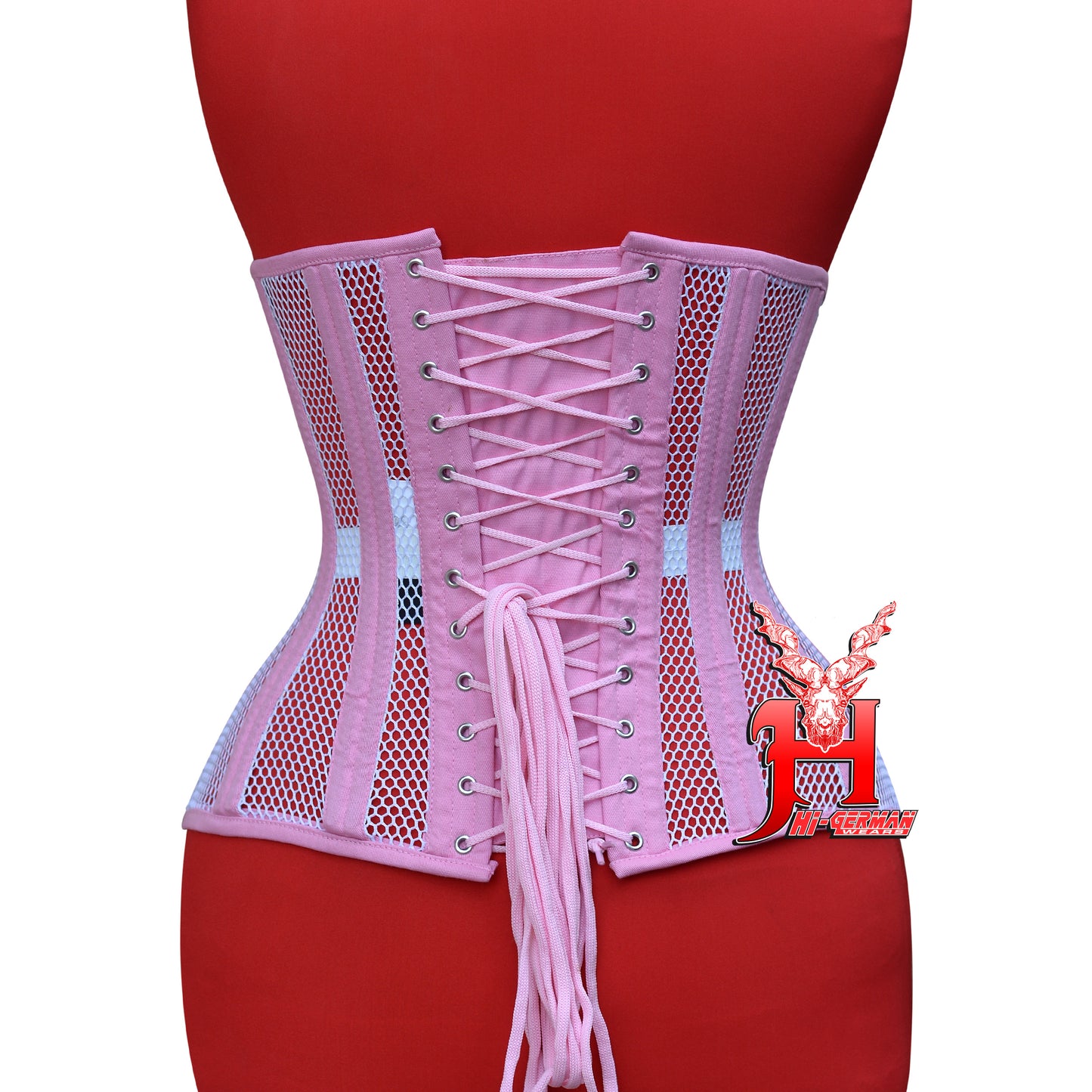 Underbust Baby Pink Mesh Corset for Women – Double Steel Boned Gothic Waist Trainer / Unterbrust Korsett Damen