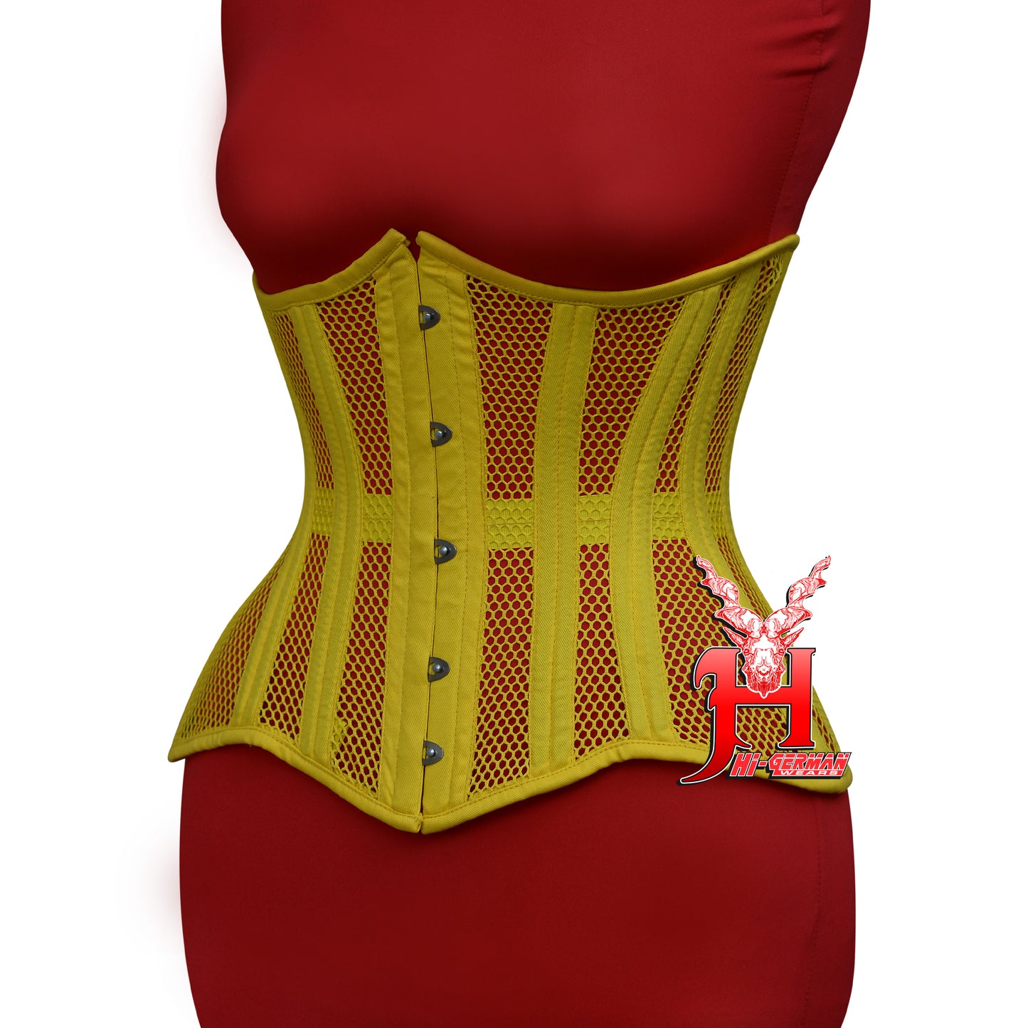 Underbust Yellow Cotton Mesh Corset for Women – Double Steel Boned Gothic Waist Trainer / Unterbrust Korsett Damen
