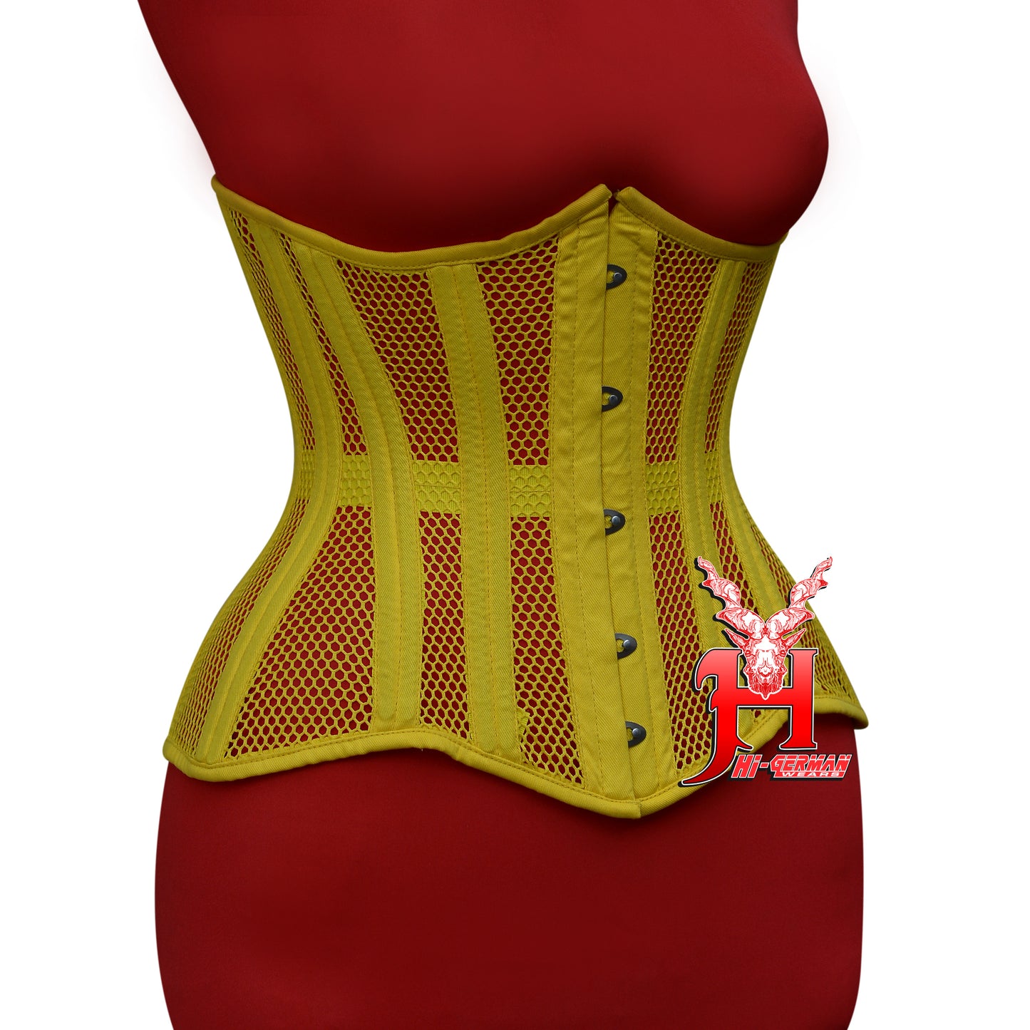 Underbust Yellow Cotton Mesh Corset for Women – Double Steel Boned Gothic Waist Trainer / Unterbrust Korsett Damen