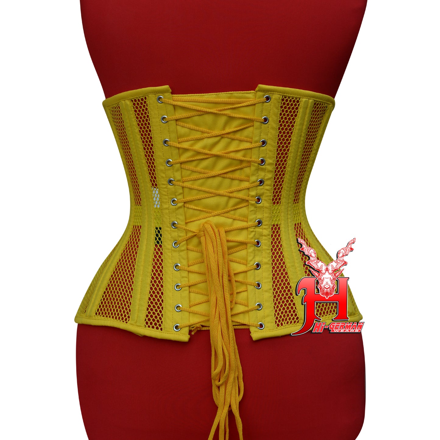 Underbust Yellow Cotton Mesh Corset for Women – Double Steel Boned Gothic Waist Trainer / Unterbrust Korsett Damen