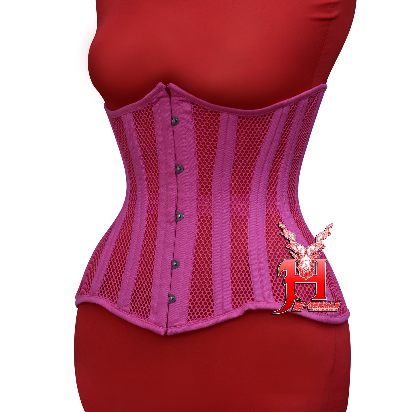 Underbust Hot Pink Cotton Mesh Corset for Women – Steel Boned Gothic Waist Trainer / Unterbrust Korsett Damen