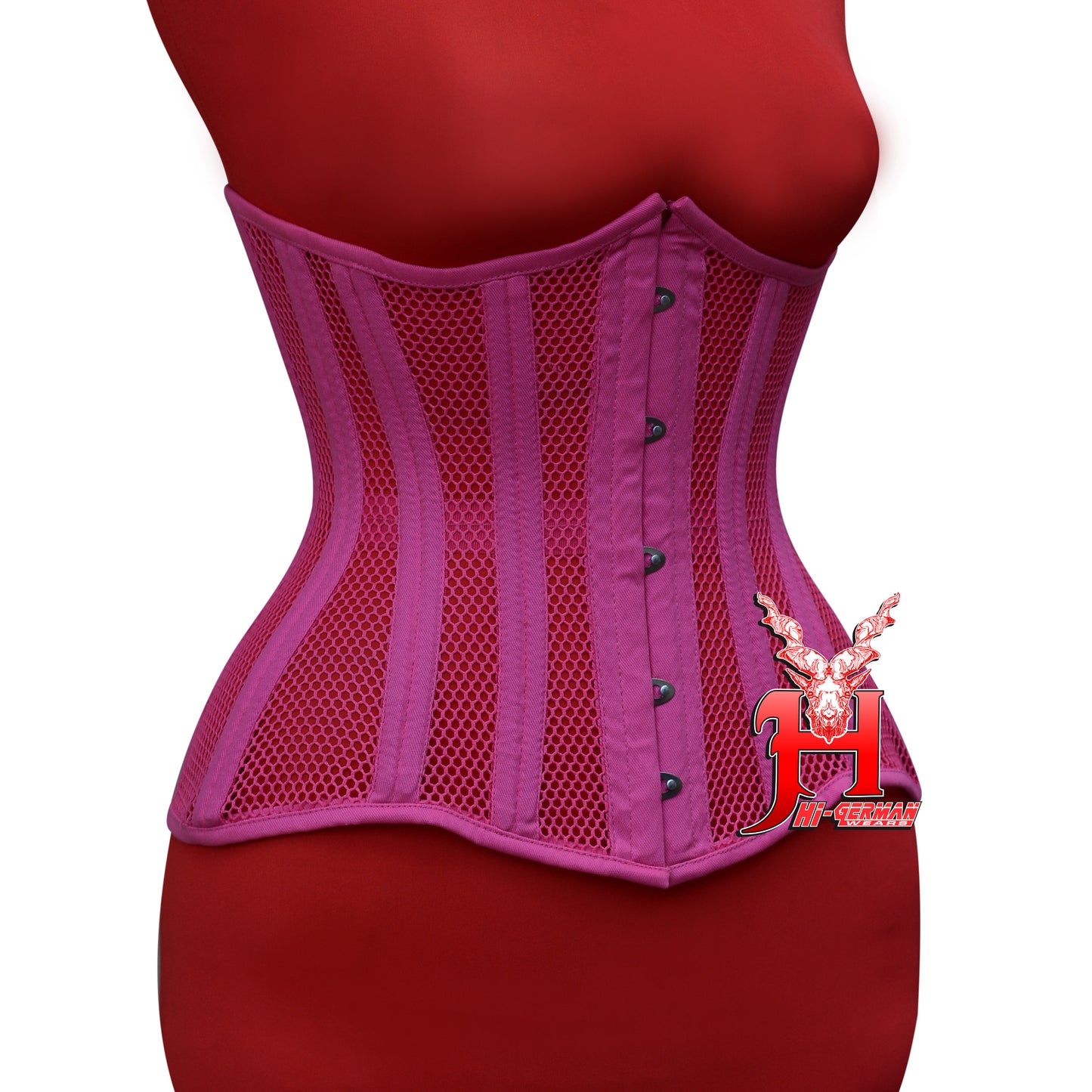 Underbust Hot Pink Cotton Mesh Corset for Women – Steel Boned Gothic Waist Trainer / Unterbrust Korsett Damen