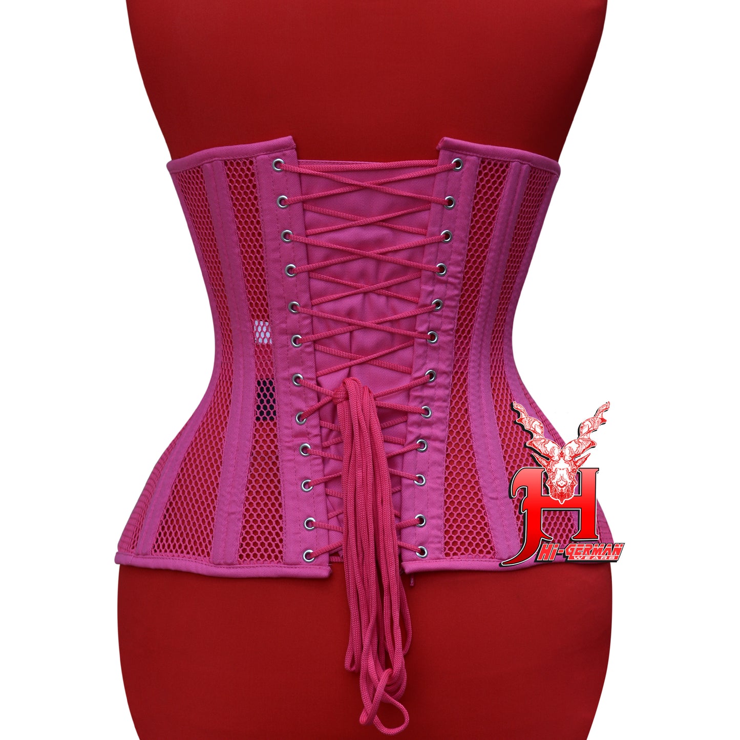 Underbust Hot Pink Cotton Mesh Corset for Women – Steel Boned Gothic Waist Trainer / Unterbrust Korsett Damen