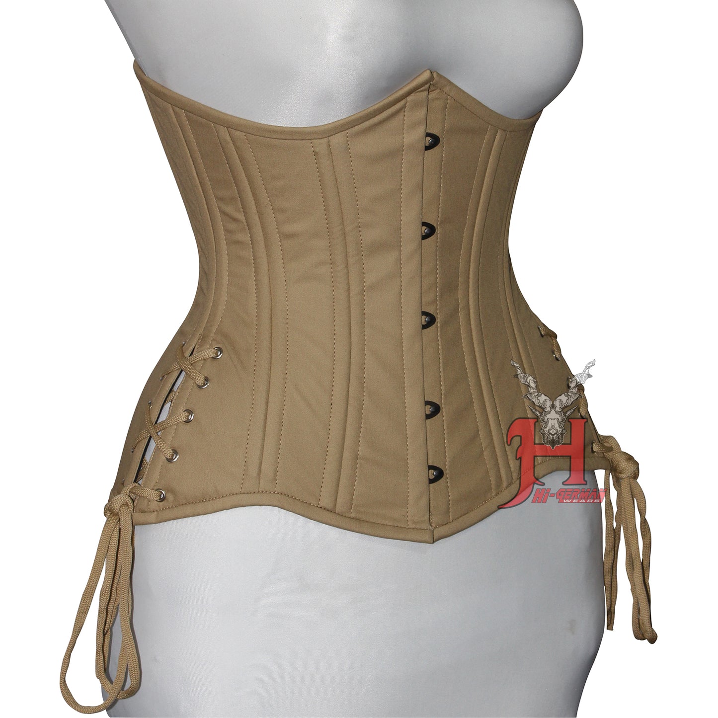 Queen Women Cotton Underbust corsets Double Steel Boned Waist Trainer Beige Cotton Corset Hi-04BC
