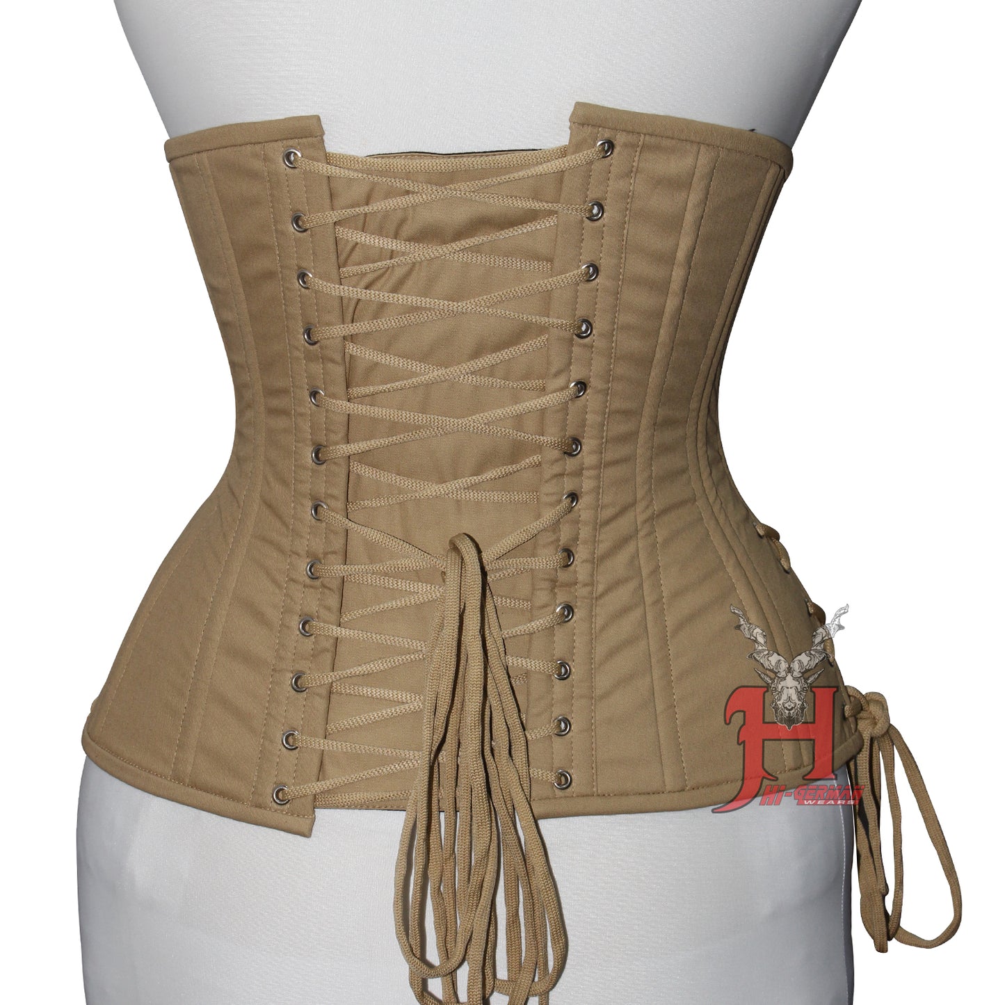 Queen Women Cotton Underbust corsets Double Steel Boned Waist Trainer Beige Cotton Corset Hi-04BC