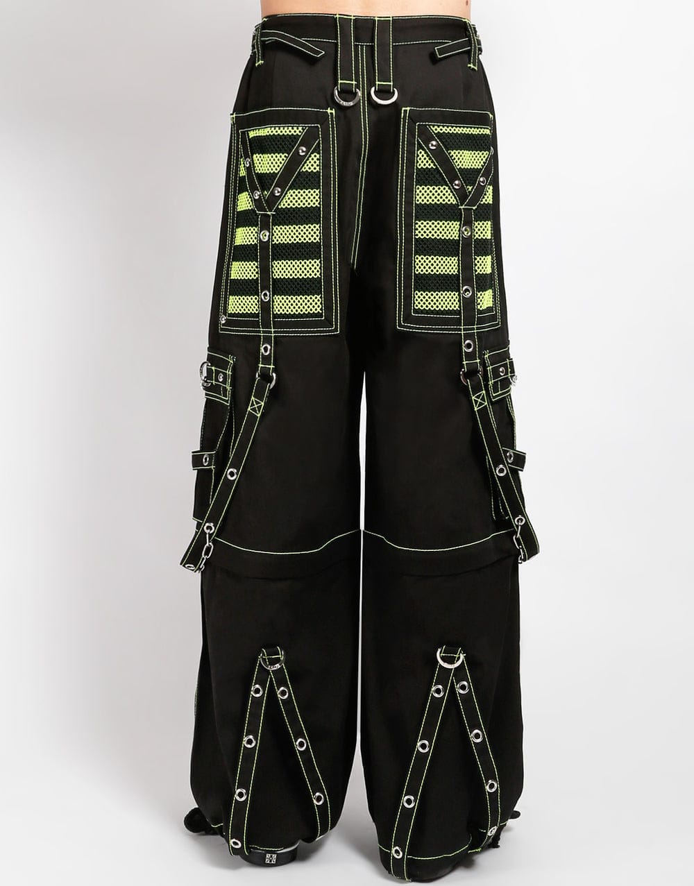 Gothic Hose Unisex Schwarz Neongrün mit Ketten – Cyberpunk Rave Techwear Look