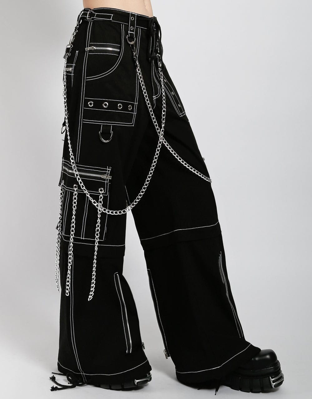 Gothic Chain Wide leg Pants Women Oversize Low Rise Dark Academic Trousers 90s