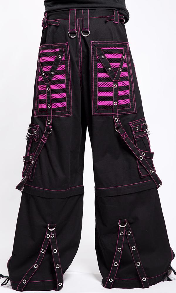 Gothic Black Cotton Pink Mesh baggy goth jeans punk rock pant trouser and short
