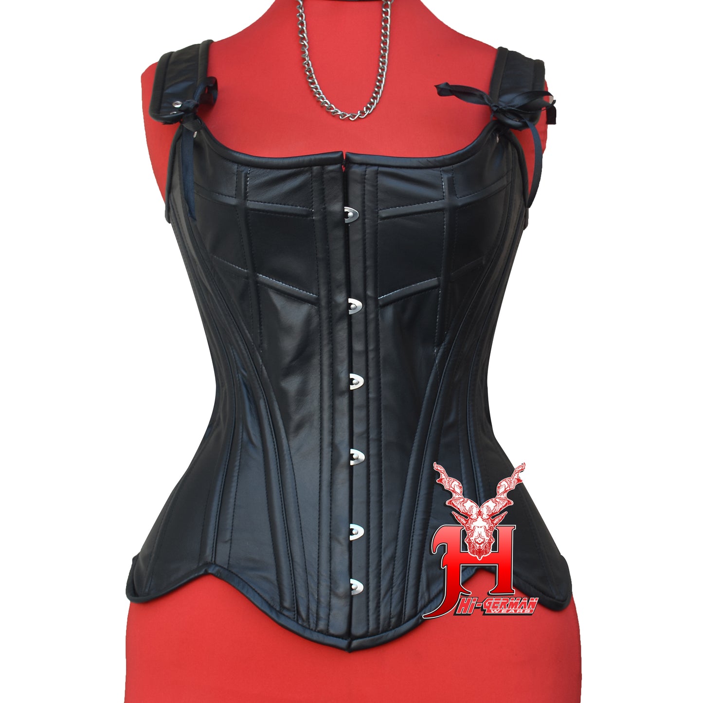 Women's Vollbrustkorsett Schwarz Leder Schnürkorsett mit Träger Gothic Corset Top