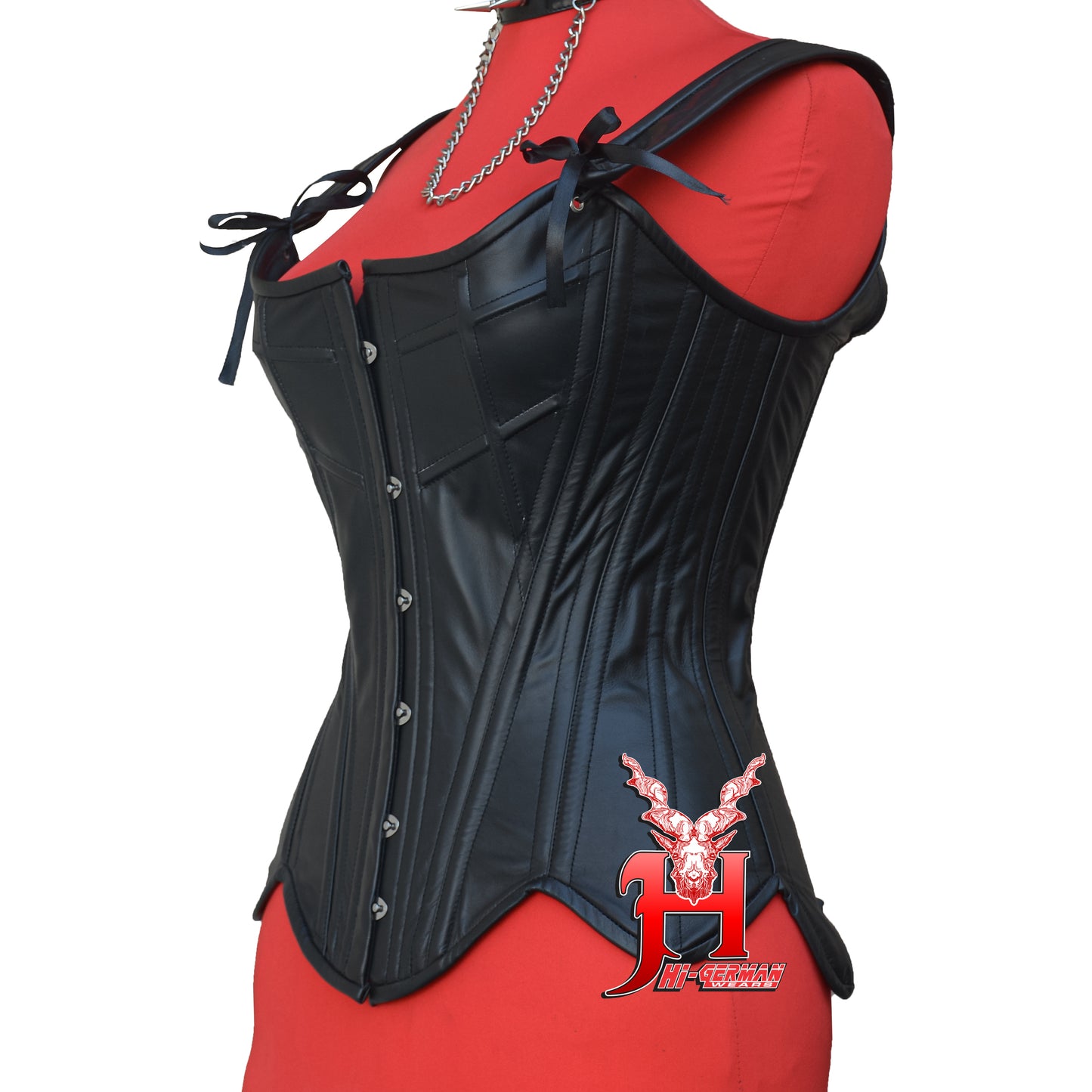 Women's Vollbrustkorsett Schwarz Leder Schnürkorsett mit Träger Gothic Corset Top