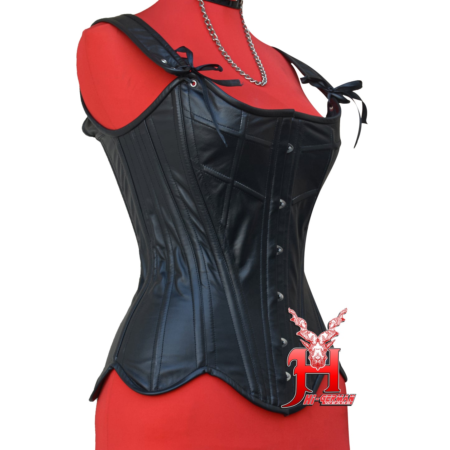 Women's Vollbrustkorsett Schwarz Leder Schnürkorsett mit Träger Gothic Corset Top
