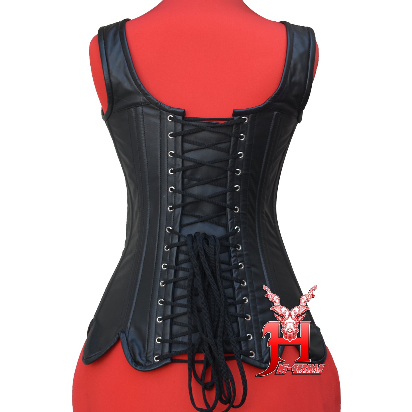 Women's Vollbrustkorsett Schwarz Leder Schnürkorsett mit Träger Gothic Corset Top
