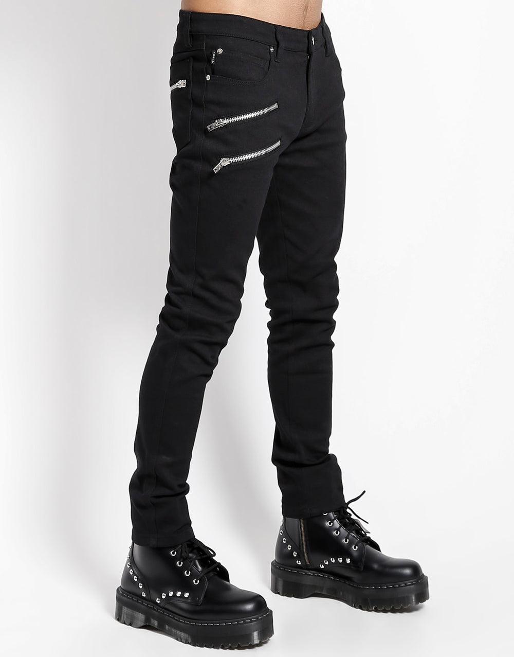 Gothic Biker Jeans – Slim Fit, Doppelreißverschlüsse, Stretch, Unisex