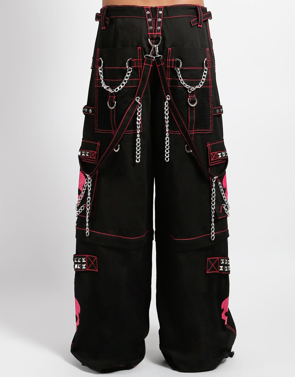 Gothic Skull Hose Schwarz Pink – Abnehmbar, Ketten, D-Ringe, Unisex