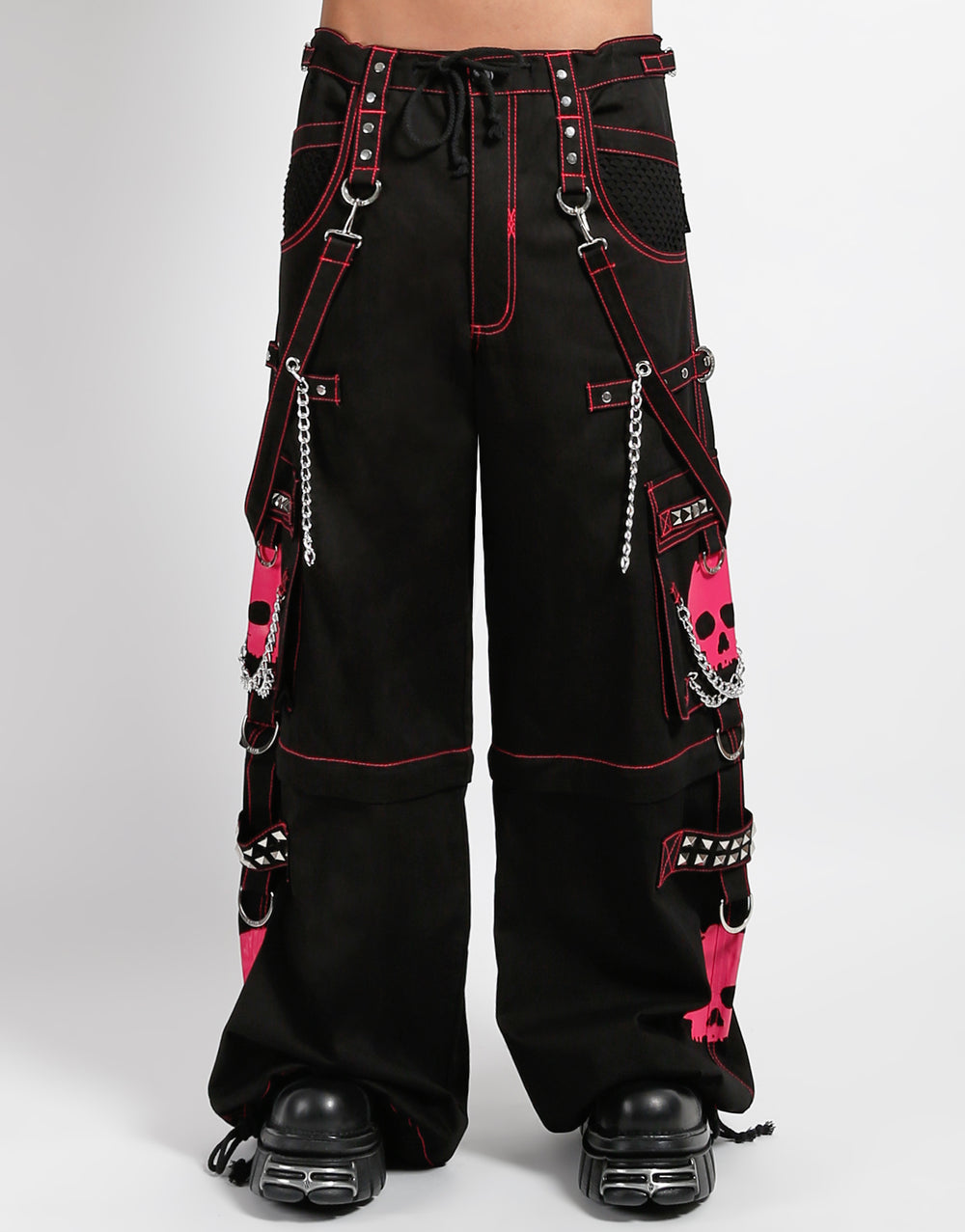 Gothic Skull Hose Schwarz Pink – Abnehmbar, Ketten, D-Ringe, Unisex