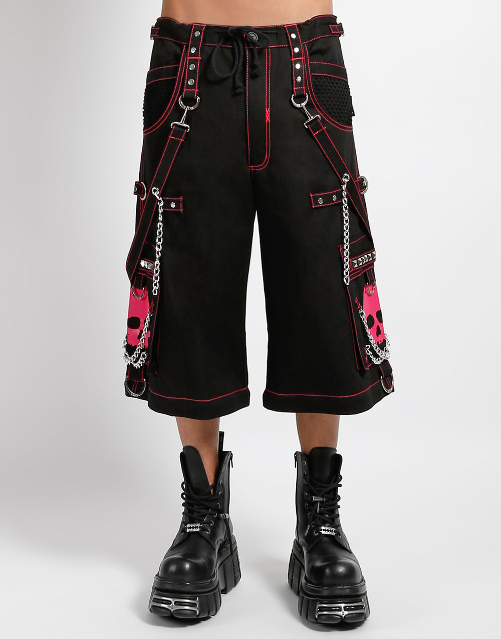 Gothic Skull Hose Schwarz Pink – Abnehmbar, Ketten, D-Ringe, Unisex