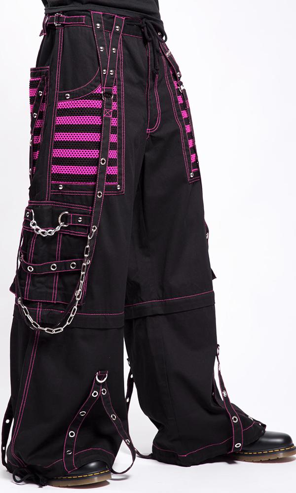 Gothic Black Cotton Pink Mesh baggy goth jeans punk rock pant trouser and short