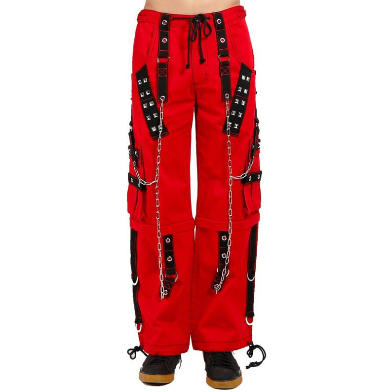 Men's Gothic Red Cotton Gothic Dark Cuff Pants, Men's Fashion Gothic Pants
