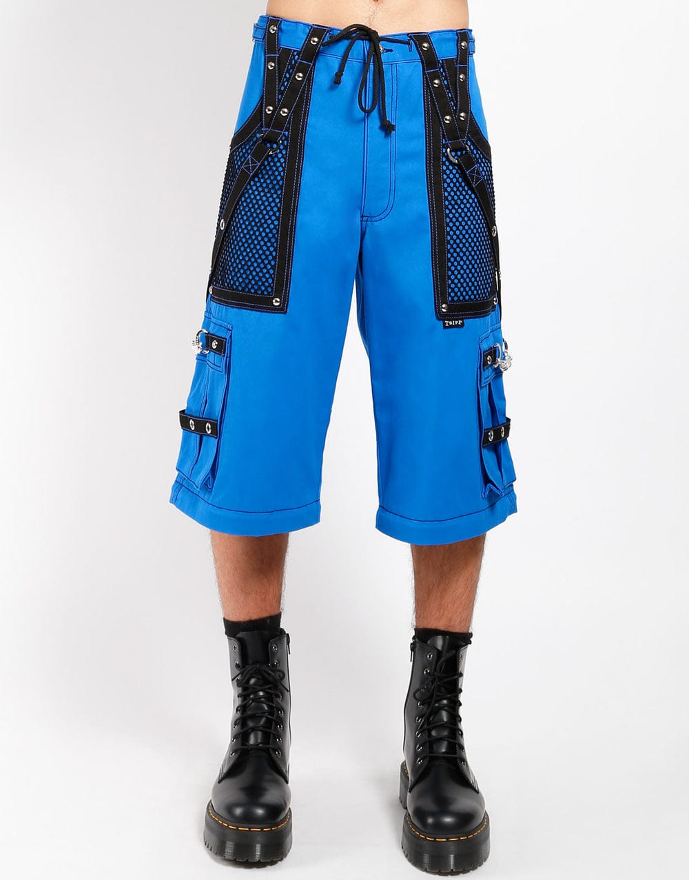 Gothic Blue & Black Cotton Chain cyber chain goth jeans punk rock pant trouser