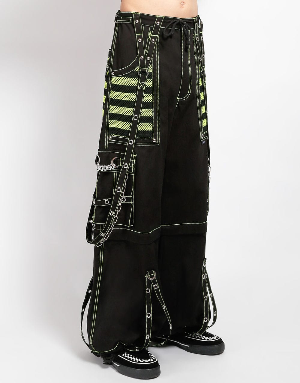 Gothic Hose Unisex Schwarz Neongrün mit Ketten – Cyberpunk Rave Techwear Look