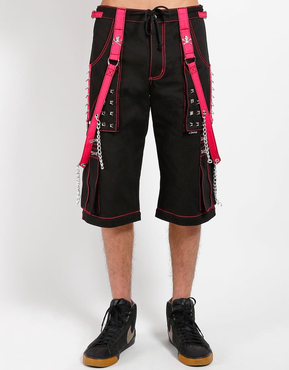 Men's Gothic Men's Step Chains Pants Hot Pink Straps, Men's fashion pants,